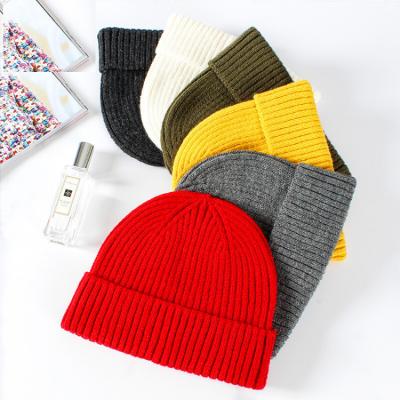 China Winter COMMON Solid Color Knit Custom Logo Beanie Unisex Fisherman for sale