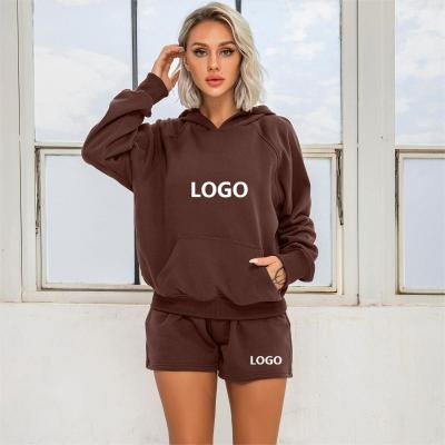 China 2022 Women Custom Anti-pilling Short Two-Piece Sweatpants Hoodie Sweatshirt Sets Sweatsuits Set Short Jogger 2 Two-Piece Shorts Pants Set for sale