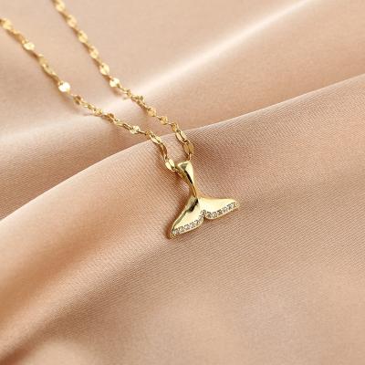 China FASHIONABLE Titanium Stainless Steel Diamond Fishtail Key CZ Delicate Tennis Pendant Charm Chain Necklace for sale