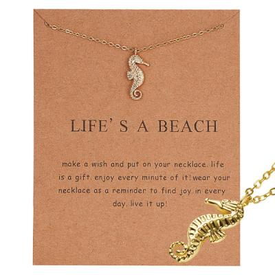 China LWB40858 TRENDY Personalized Charming Maiden 14k Gold Plated Hammered Moon Seahorse Smile Face Wish Card Pendant Necklace For Women for sale