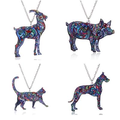 China LWB40744 BOHEMIA Fashion Charm Cat Dog Pig Sheep Acrylic Necklace Colorful Animal Pendant Jewelry For Women for sale