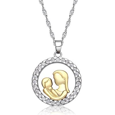 China LWB40507 Cute Round Zircon Charm Mother's Day Necklace Mom And Child Theme Pendant Jewelry for sale