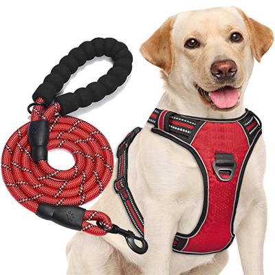 China Custom Durable Reflective Neoprene 5 Dog Harness and Leash Set Reflective Tough Adjustable Luxury No Pull Dog Harness for sale