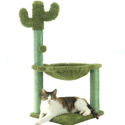 China Natural Sisal Stocked Cat Scratching Post Cactus Cat Scratcher from Petstar featuring 3 Scratching Poles and Swinging Ball for sale