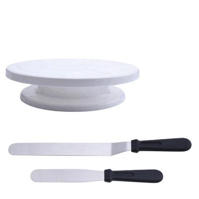 China 11 Inch Viable Cake Turntable Turntable with 2 Spatula and Icing Icing Smoother, White Cake Stand Baking Rotating Cake Decorating for sale