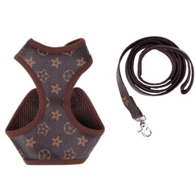 China Custom Print Fashion Dog Car Harness Vest Personalized Soft Leather Pet Leash for sale