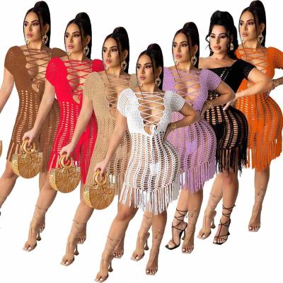 China Plus Size 2022 Summer Crochet Beach Bath Cover Up Dress Knitted Mesh Swimwear Bathing Suit Swimsuit Coverup for sale