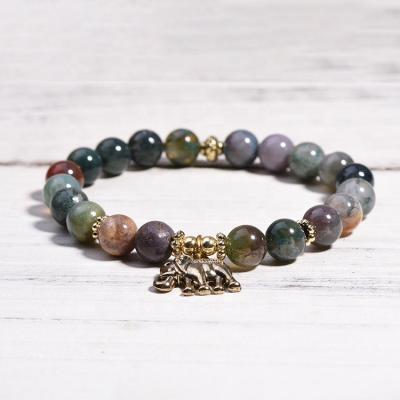 China Natural Stone BOHEMIA Gemstone Beads Crystal Stretch Indian Agate Elephant Charm Bracelet Yoga Healing Bracelet for Men Women Bracelets for sale