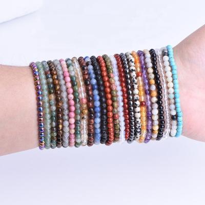 China Wholesale CLASSIC Bohemian 4mm Rainbow Natural Stone Beads Multicolor Stretch Bracelet Bangles Dozen Colorful Jewelry for sale