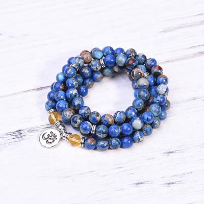 China CLASSIC Healing Stone Beads Natural Jasper and 108 Citrine Mala Stretch Bangle Gemstone Sea Sediment Bracelet for sale