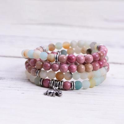 China 2021 New BOHEMIA Yoga Amazonite Multilayer 108 Rosary Beads Bracelet Mala Buddha Charm Bracelet Elephant Tibetan Buddhist Necklace for sale