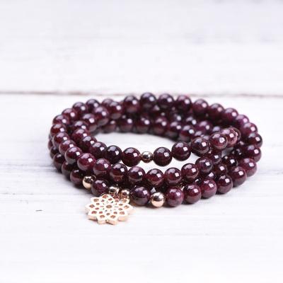 China BOHEMIA Best Selling Latest Lotus Charm Beaded Bracelet Unisex Garnet Yoga Mala 108 Natural Stone Beads Explosion Fashion for sale