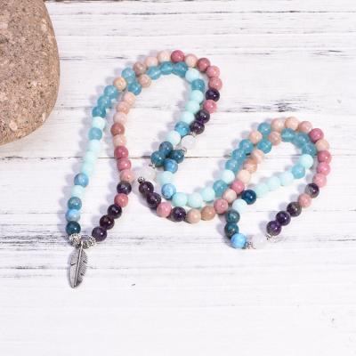 China FASHIONABLE Rhodochrosite Mala Necklace from Amazonite, Blue Apatite and Sunstone Mala Bracelet 108 Mala Beads Stretch Necklace Wrap for sale