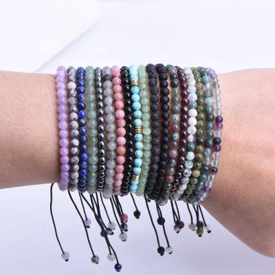 China CLASSIC 4mm Natural Stone Round Beads Various Colors Cord Friendship Beaded Bracelet Adjustable Wholesale Black Handwoven Handwoven Bracelet for sale