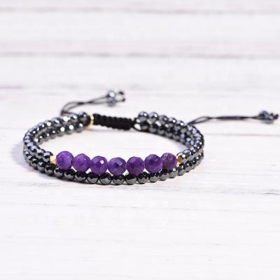 China BOHEMIA 2020 New Products Unique Faceted Amethyst Stone Bead With Hematite Fashion Macrame Women Bracelet for sale