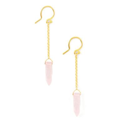 China Stone Earrings 14k Gold Filled Tasty Jewelry Bullet Stone Drop Earrings Rose Quartz Hook Earrings Minimalist for sale