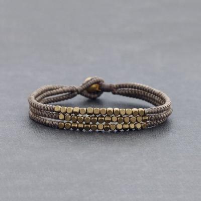 China Gray Woven Bracelet Gold Square Bead Brass Rope Braided Bracelet 3 Layers Friendship Bracelet for sale