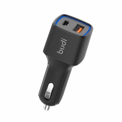 China Mobile phone new product hot sale 36W dual fast charge 3.0 USB palladium palladium type-c car charger USB car charger with LED light from budi factory for sale