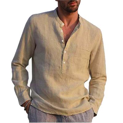 China Anti-pilling Custom Copy Clothes Supplier Button Down Collar Mens Solid White Blank Embroidered Hemp Blouses Canvas Dress Shirt for sale