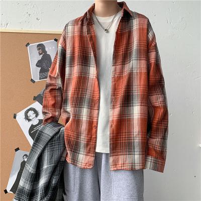 China Chic Anti-pilling Shirt All-match Oversized Japan Style Long Sleeves Button Plaid Shirt Men's Casual Shirts for sale