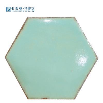 China Parquet Newest Factory Price Hexagon Ceramic Blue Green Mosaic Backsplash Tiles For Wall Decoration for sale