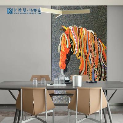 China Modern Customized Design Decorative Glass Mosaic Wall Art Colorful Horse Pattern Mosaic Tile Decoration Mural Mosaic for sale