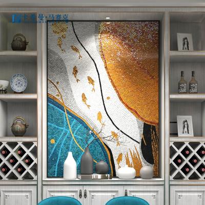 China Modern Newest Beautiful Art Picture Handmade Ceramic Tile Mosaic Mural Pattern Nine Fishs For Living Room for sale