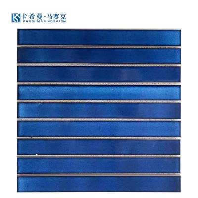 China Modern Good Quality Kiln Change Blue And Green Color Long Strip Design Porcelain Wall And Floor Mosaic Tile For Bathroom And Kitchen for sale