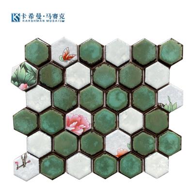 China Parquet Hexagon Mosaic Wall Tile For Wall Ceramics Mosaics Kitchen Backsplash Mixed Colored Hexagon Shaped Ceramic Tile Mosaic for sale