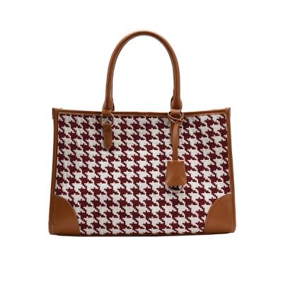 China 2021 Fashion Trend Canvas Shopping Bag Tote Bags With Plaid Custom Pattern for sale