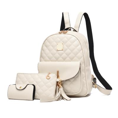 China Backpack Set Girls Backpacks Purse Clutch Bag Card Holder Bag Set Canton OEM White Quilted Leather Backpack for sale