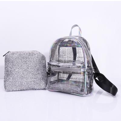 China Waterproof 2021 Reflective Transparent Clear Pvc Backpack Movable Zipper Inner Holographic Bag Backpacks for sale