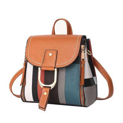 China Vintage Design Two Use Flap Leather Backpack Bag Sling Adjustable Strap Concise Plaid Small Backpacks For Women for sale