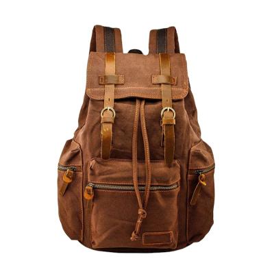 China Waterproof 2019 Men 21L Vintage Canvas Backpacks Backpack Leather School Bag Laptop Business Bag Military School Bag for sale