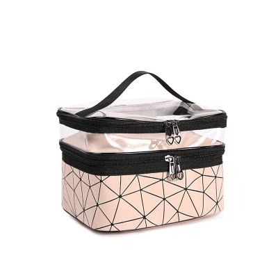 China Waterproof Clear Female Cosmetic Clear Bulk Capacity Double Heart Bag Fashion PVC Storage Bag PVC Storage Bag Cosmetic Toiletry Bag for sale