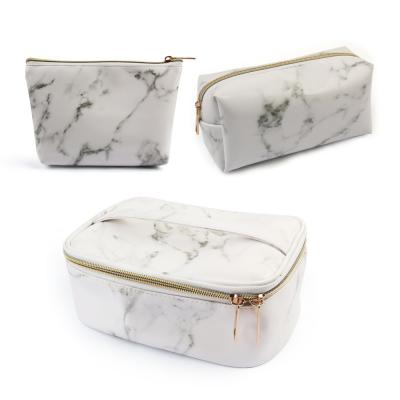 China Fashion In Stock 3pcs Customized Printing Water Proof PU White Cosmetic Bag for sale