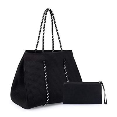 China 2021 Casual Neoprene Handbag Black Water Proof Summer Tote Gym Bag Beach Bags For Women for sale