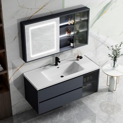 China Contemporary Wall Mounted Modern High Quality Rectangle Waterproof Bathroom Plywood Sink Ceramic Bathroom Vanity Cabinet for sale