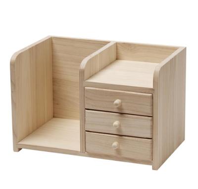 China Hot Sale Good Quality Paulownia High Storage Wooden Makeup Organizer Storage Box for sale