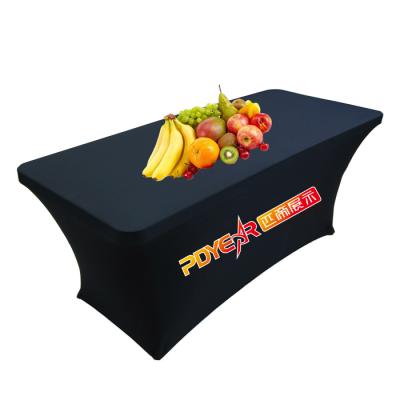 China Pleat Custom Printed Rectangle Spandex Logo Heavy Duty Table Cloth Trade Show Good Quality Table Cloth For Sale for sale