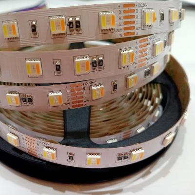 China Desktop 5 in 1 flexible RGBWW led strip 5050 60leds/m 5m DC12V DC24V led strip light outdoor led strip light IP65 SMD 5050 for sale