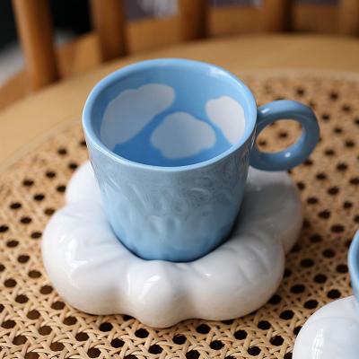 China Viable Latest Hand Painted Undercoat Cloud Ceramic White Coffee Cup With Saucer Japanese Handmade Tea Cup And Saucer Pretty for sale