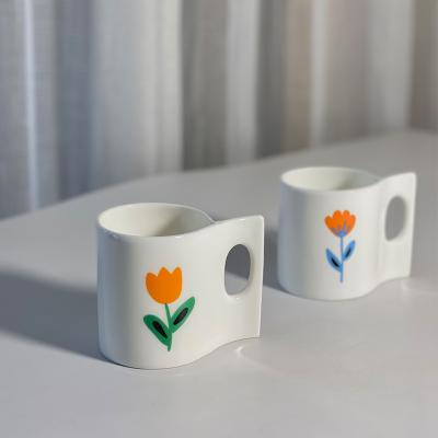 China New Design Viable High Grade Creative Bone China Tulip Flower Cups For Coffee Porcelain Tea Cup Cute Unique Gift For Mother's Day for sale