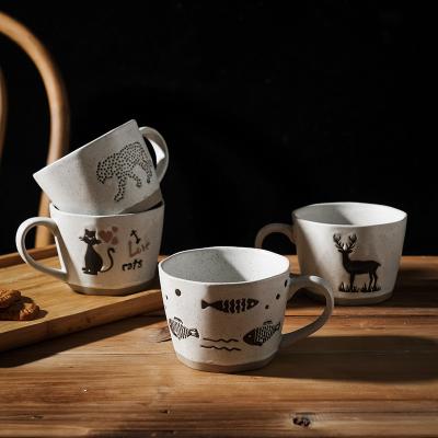 China Viable Newcomer Cat Fish Deer Leopard Pottery Creative Handmade Mugs For Tea Milk Unique Ceramic Vintage Home Drinkware Coffee Mugs for sale