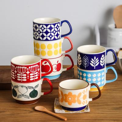 China Hot Sale Japanese Stackable Creative Ceramic Restaurant Sustainable Coffee Mugs Milk Cup Vintage Flower Tea Cup Home Ministry Drinkware for sale