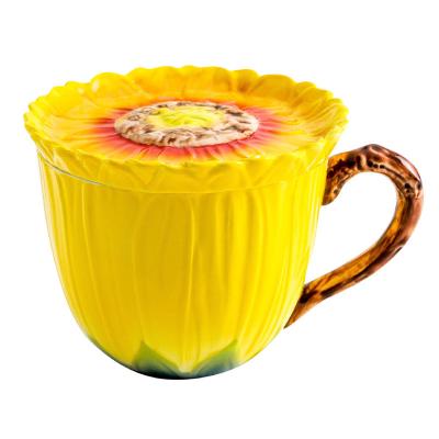 China Not Inverted 2022 New Design Unique Hand Painted Enamel Ceramic Coffee Tea Cup Sunflower Handmade Mug for sale