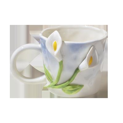 China 2022 Fashion Unique Uninverted Hand Painted Tulip Rose Flower Ceramic Mug Patent Designs Handmade Mug for sale