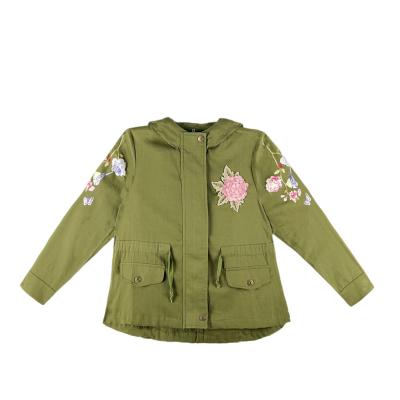 China New Fashion Solid Color Long Sleeve Zipper External Viable With Decorative Button Design Flower Sticker Girls Coat for sale