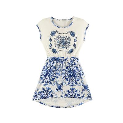 China Factory new design spring summer fashion chinese style flower print washable casual girls short sleeve dress for sale