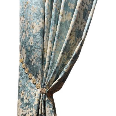 China Blackout bedroom high-grade American rural Nordic light luxury blue broken flower small shading curtain balcony finishing wire for sale